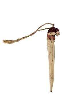 Hand Carved Wooden Santa Claus Long Beard Christmas Ornament Rustic Vintage